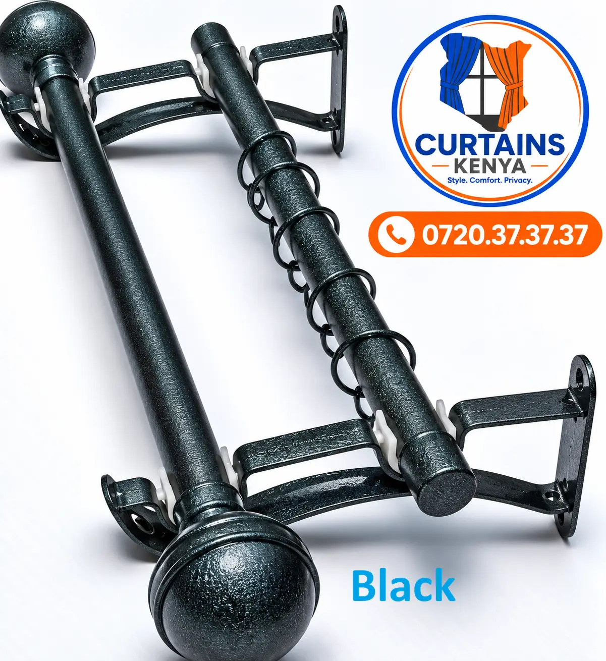 Textured Graphite Double Curtain Rod Set