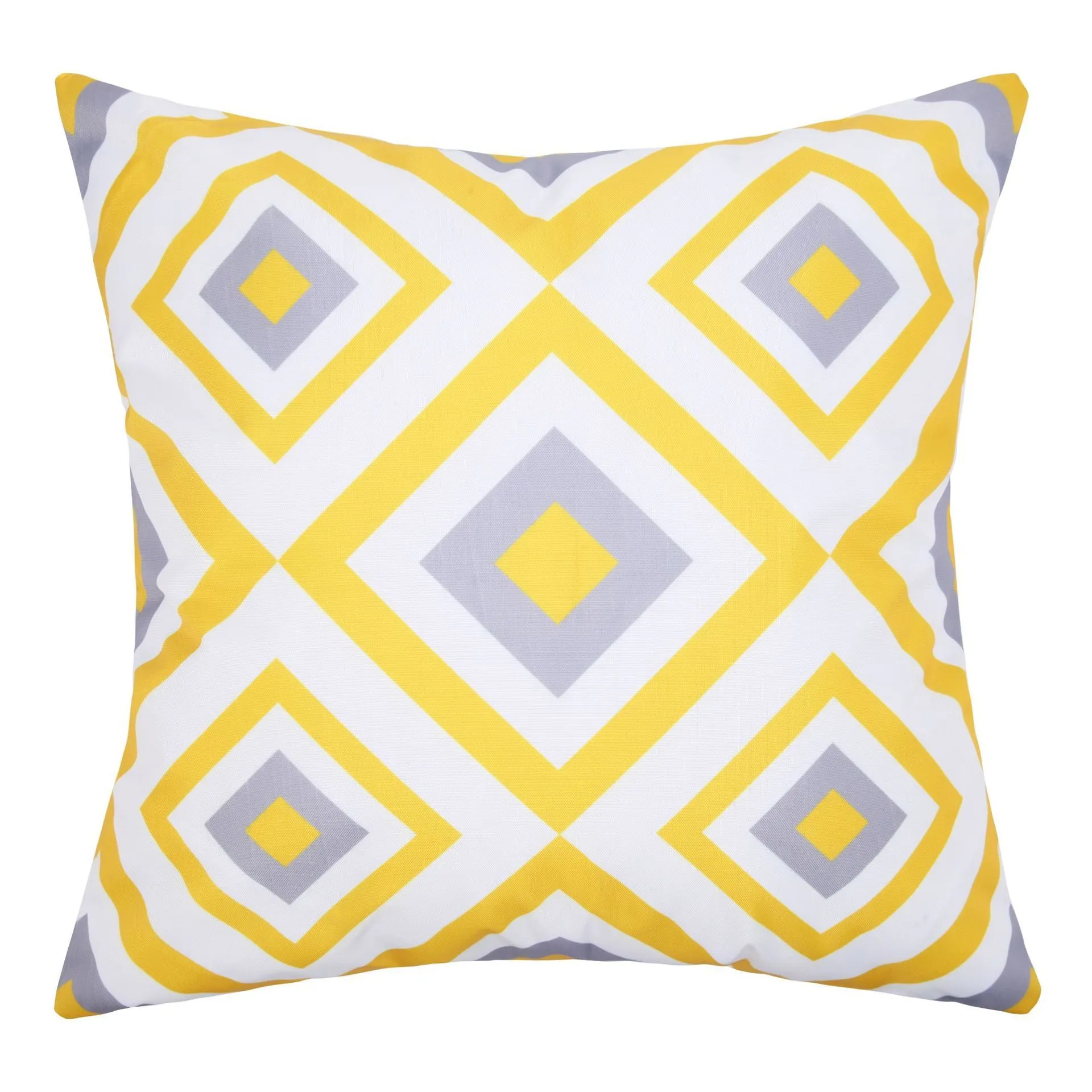 Yellow, grey and white geometric diamond throw pillow